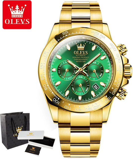OLEVS Armbanduhr Automatik, Edelstahl, Bicolor, Grün, Herren - Bild 1