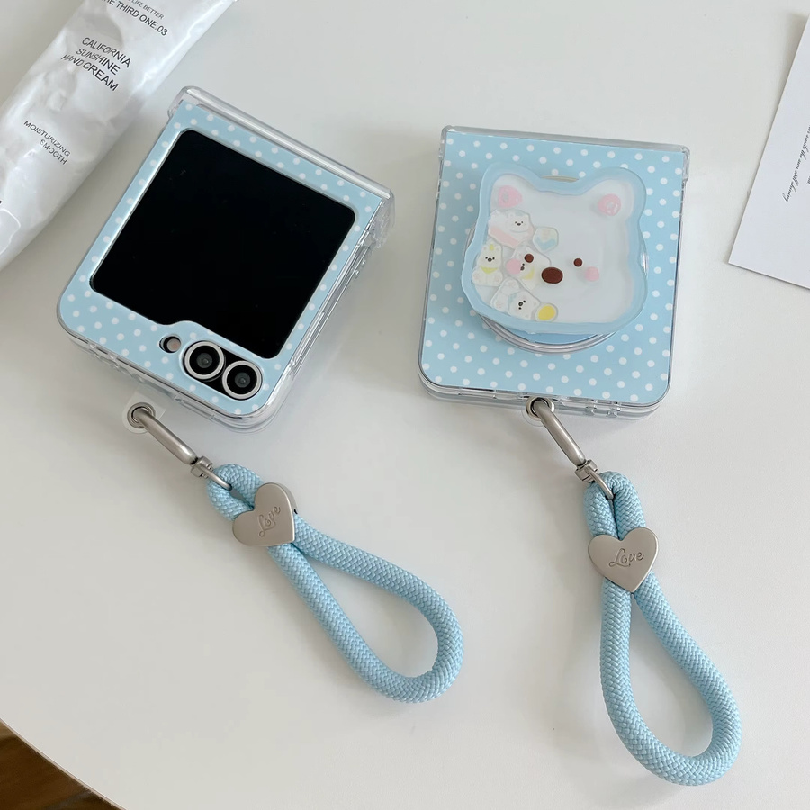 Magnetische Polka-Dot Handyhülle für Samsung Galaxy Z Flip6 7 7FE mit Magsafe Shake Stand Kette in Blau - Bild 2