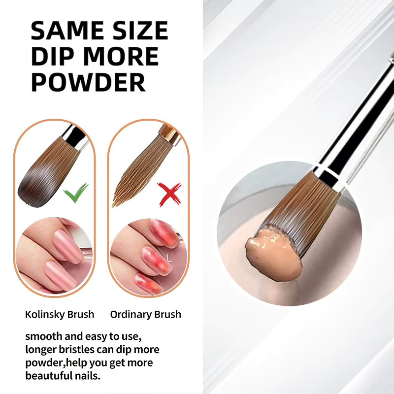 Kolinsky-Acryl-Nagelbürste, oval, gewellt, schwarzer Metallgriff, Größe 2–18 - Bild 3