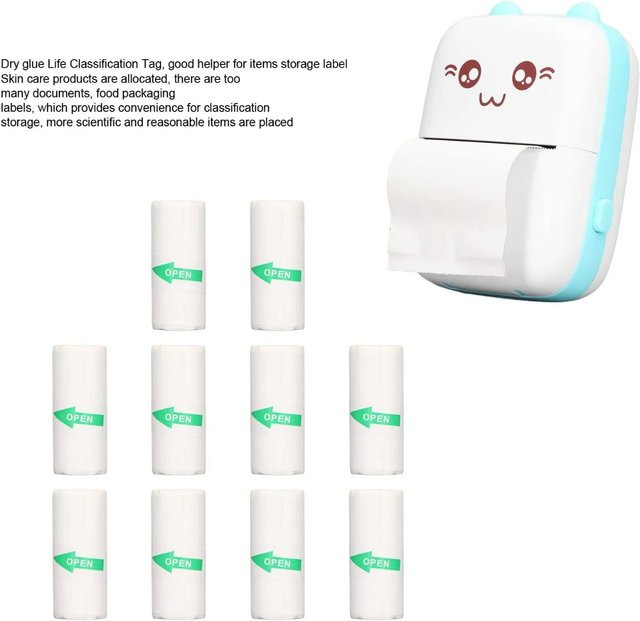 10 Stück selbstklebendes Thermopapier für Mini-Taschen-Thermodrucker, weiß, B: 57 mm, H: 25 mm - Bild 1