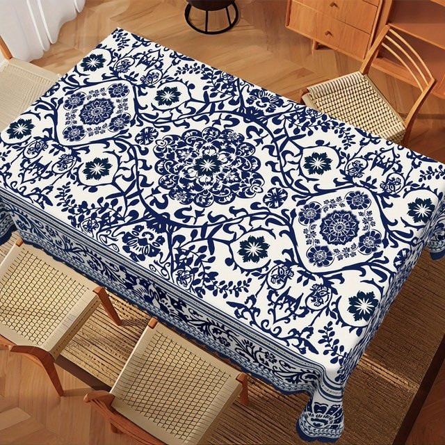 Waschbare Tischdecke von JMG Household Supplies mit blau-weißem Blumenmuster, rechteckig, B/B: 140 x 140 cm - Bild 1