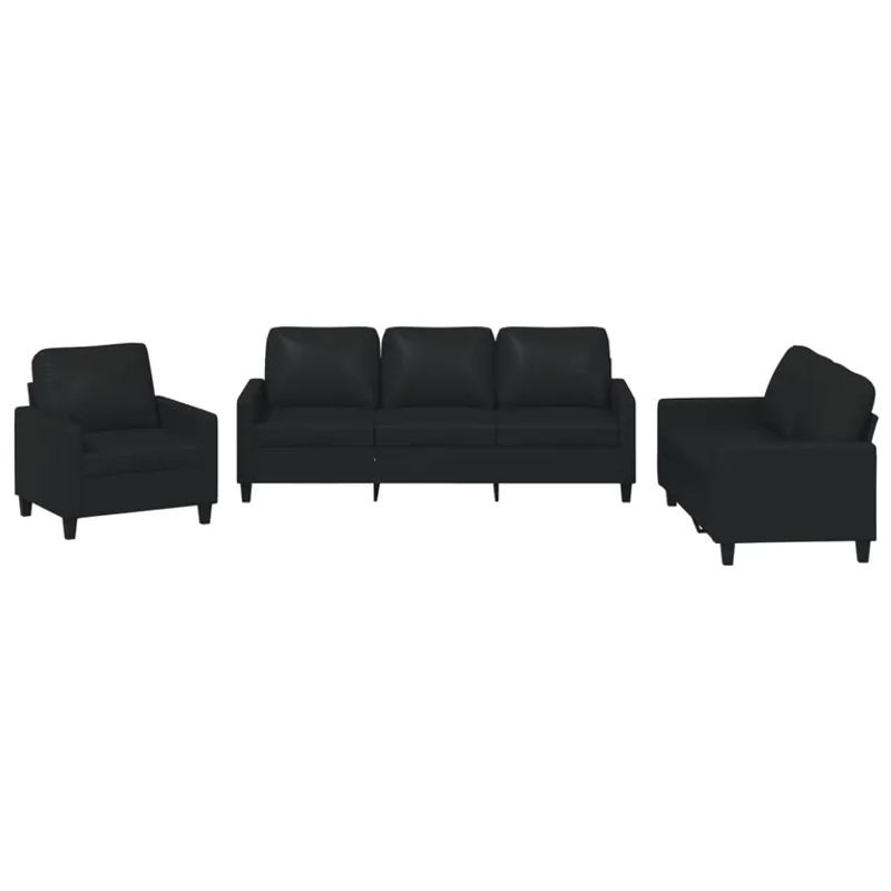 Vidaxl 3-Sitzer Sofa-Set mit Kissen aus Kunstleder in Schwarz, Modernes Design - Bild 2