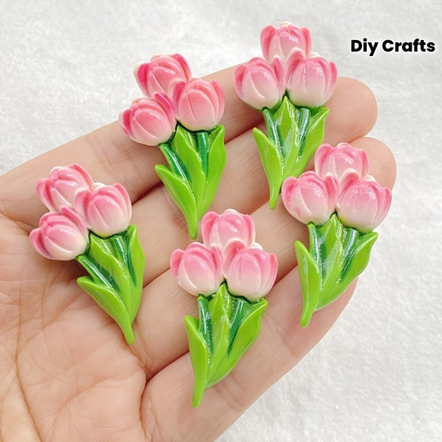 10-teiliges Set rosa Tulpen-Blumenstatuen aus Kunstharz für Scrapbooking und DIY-Bastelarbeiten - Bild 1