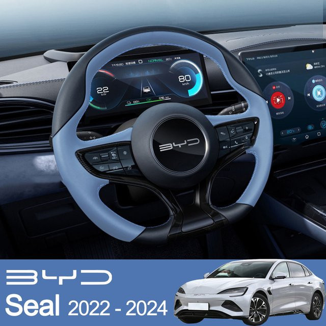HuiER Lenkrad Abdeckung aus Nappa Leder für BYD Seal 2022 2023 2024 in Blau - Bild 1