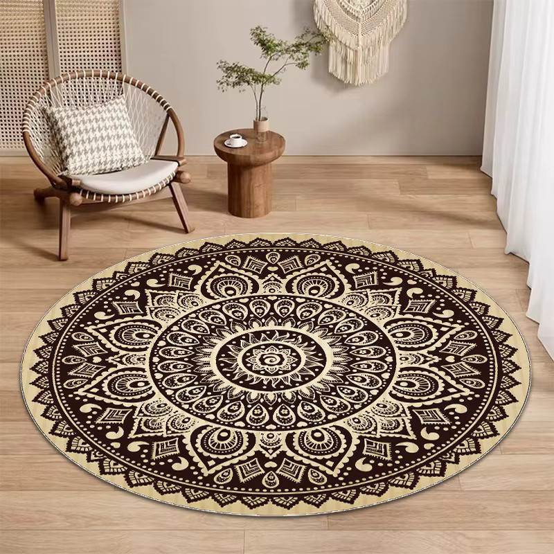 Runder Teppich im orientalischen Ethno-Stil, mehrfarbige Bodenmatte für Wohnzimmer und Schlafzimmer - Bild 2