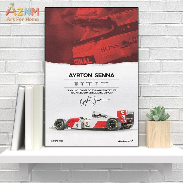 AZNM Ayrton Senna McLaren MP4/8 1993 Leinwand-Wandkunst ungerahmt, Mehrfarbiges F1-Rennlegende Poster mit Motivierendem Zitat für Motorsport-Fans - Bild 1