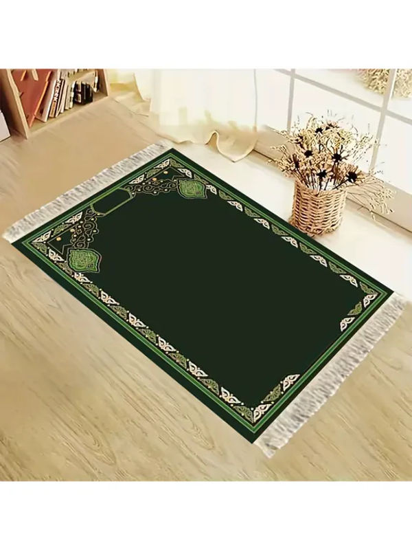 VIKAMA Waschbare Islamische Gebetsmatte in Dunkelgrün mit orientalischem Design - Bild 5