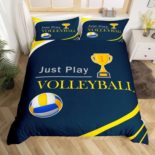 Flylo Volleyball Bettwäsche Set mit Aquarell-Design in Blau, 3-teilig, B/H: 150 x 200 cm - Bild 1