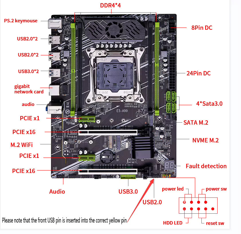 QIYIDA X99 Motherboard-Set mit Xeon E5 2680 V4 Prozessor, 32GB DDR4 3200MHz RAM, ATX, Schwarz - Bild 5