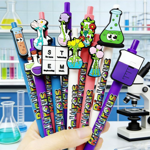 Set aus Kugelschreibern mit Labor-Element-Motiv, 4-Farben-Mix, praktische Schreibwaren für Schule und Büro - Bild 1