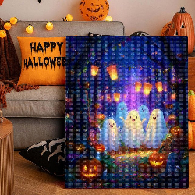 RUOPOTY 5D Diamantmalerei Wald Geist Familie Halloween Mosaik Stickerei Set mit runden Steinen in Multicolour - Bild 1