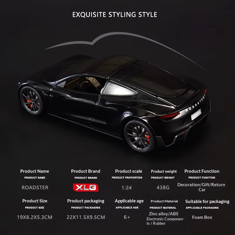 WELLY Tesla Roadster R Concept, Cabrio-Modell, 1:24, mit Sound, Licht & Rückziehfunktion, ab 6 Jahren - Bild 3