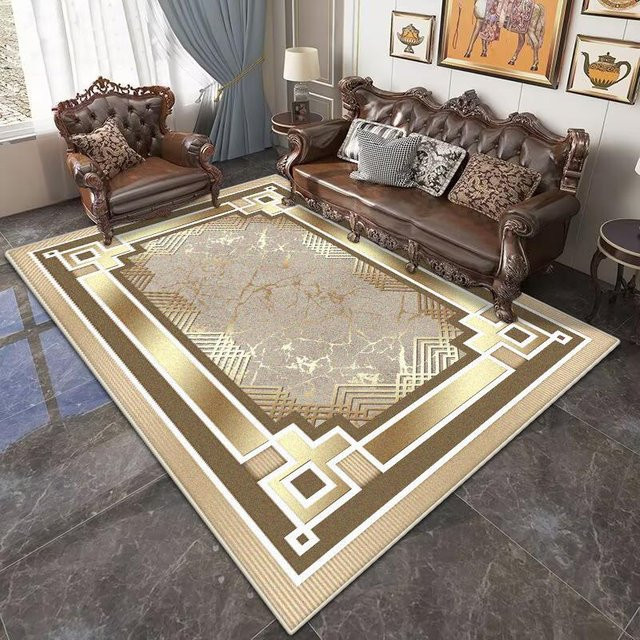 Waschbarer Wohnzimmerteppich Karpetti im chinesischen Boho-Stil, Gold, rutschfest, B/T: 90 x 60 cm - Bild 1