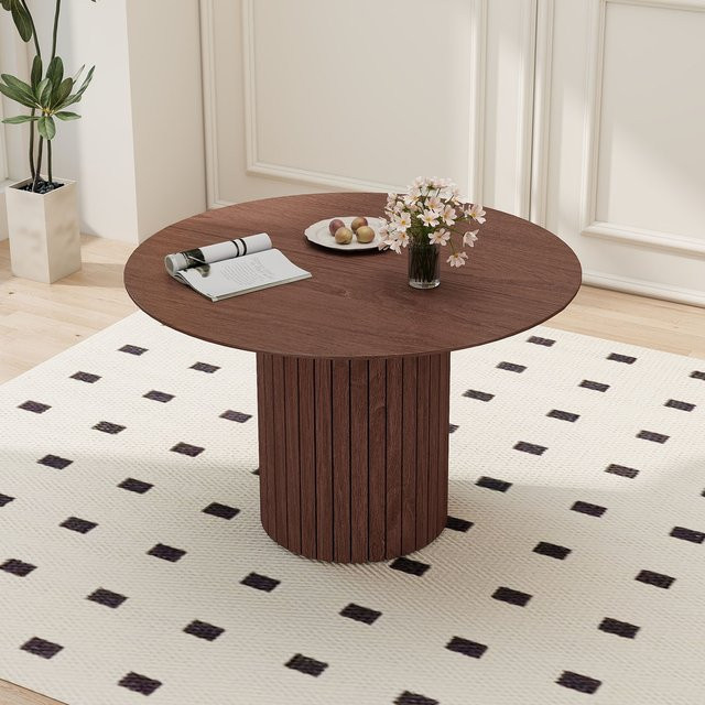 GrandCA HOME Skandinavischer Esstisch aus Massivholz, runder Tisch in Braun mit mattem Finish - Bild 1