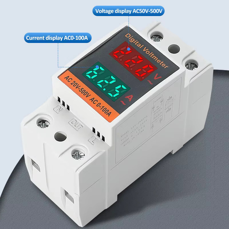 TELEHILL LCD Dual Digital Din Rail Strommessgerät AC Voltmeter Amperemeter Energie Meter in Weiß (AC 60-500V, AC 0-99,9A) - Bild 5