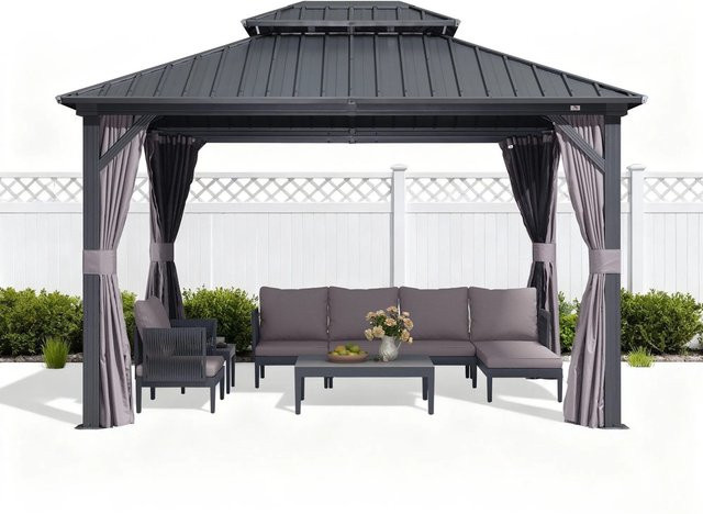 Purple Leaf Gartenpavillon Grau mit verzinktem Hartdach und Moskitonetz, B/T/H: 300 x 365 x 287 cm - Bild 1