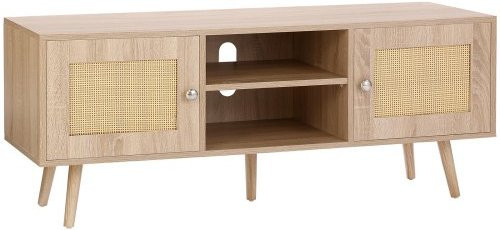VEVOR Rattan TV-Ständer im Boho-Design aus Eiche mit verstellbaren Regalen und 2 Türen für dein Wohnzimmer - Bild 1
