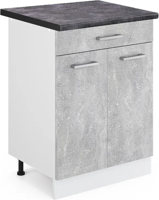 Vicco Küchenunterschrank R-Line in Beton-Optik und Weiß mit Schublade und Türen, Farbe: Anthrazit, B/T/H: 60 x 60 x 81,6 cm - Bild 1