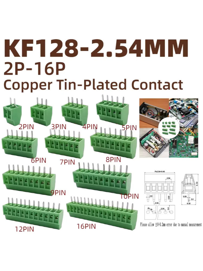 KF128 Mini PCB Schraubklemmenblock Anschluss für Drähte mit 2,54 mm Pitch in Grün - Bild 5
