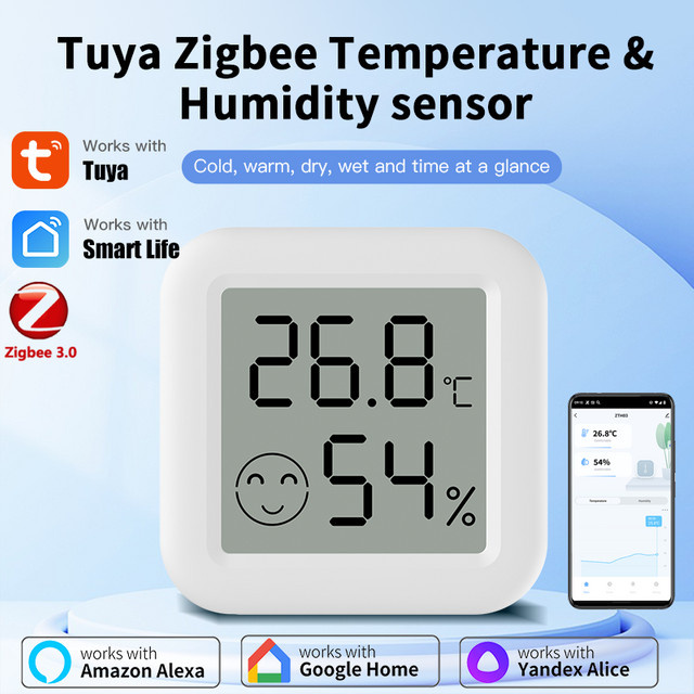 Tuya Zigbee 3.0 Temperatur- und Feuchtigkeitssensor in Weiß für Smart Home mit Alexa und Smart Life Unterstützung - Bild 1