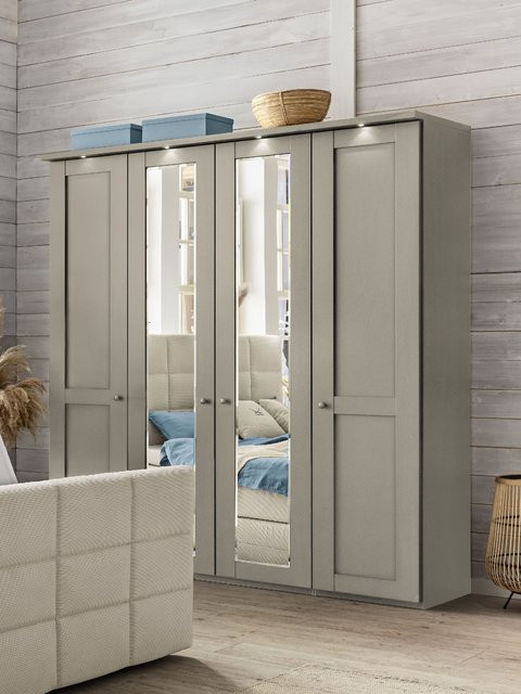 Kleiderschrank SANSIBAR AALBORG Modern in Grau mit Glastüren, Spiegel und integrierter Beleuchtung, B/T/H: 200 x 58 x 216 cm - Bild 1