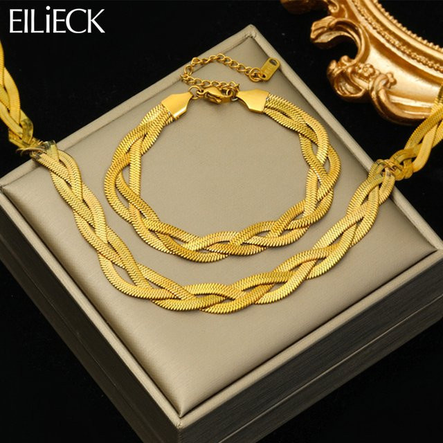 Eilieck Schmuck-Set Halskette und Armband, Edelstahl, Gold, Damen - Bild 1