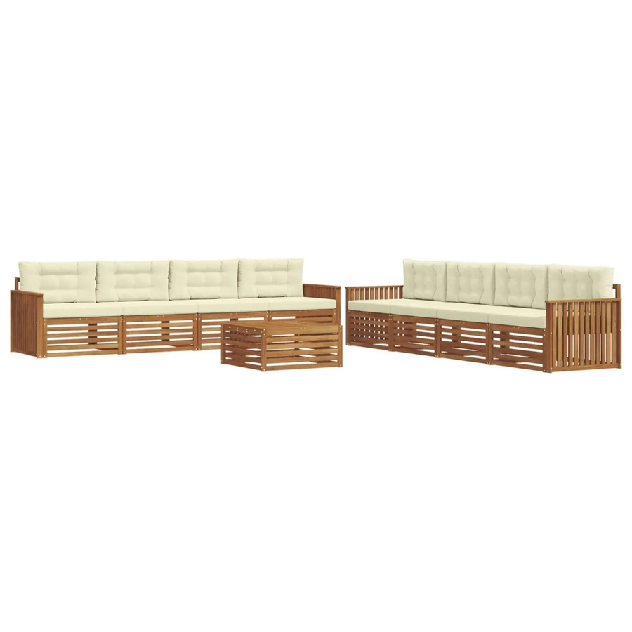 vidaXL Outdoor-Sofagarnitur aus Akazienholz mit Kissen, 9-teiliges Set, Natur und Creme - Bild 2