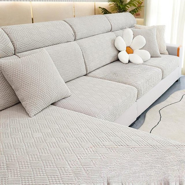 Elastischer Sofabezug in Beige, universeller und staubdichter Kissenbezug aus Polyester-Elastan-Stretch, B/T/H: 45-65 x 45-65 x 5-20 cm - Bild 1