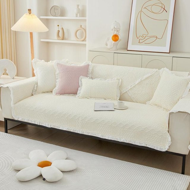 Weißes Sofakissen im Koreanischen Creme-Stil aus rutschfester Baumwolle, quadratischer Kissenbezug für alle Jahreszeiten, B/T/H: 70 x 70 x 1 cm - Bild 1