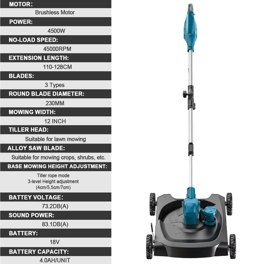Gisam 3-in-1 Bürstenloser Elektrischer Rasenmäher und Kabelloser Rasentrimmer, 12 Zoll, Faltbares Gartenpflegewerkzeug für Makita 18V Akku - Bild 5