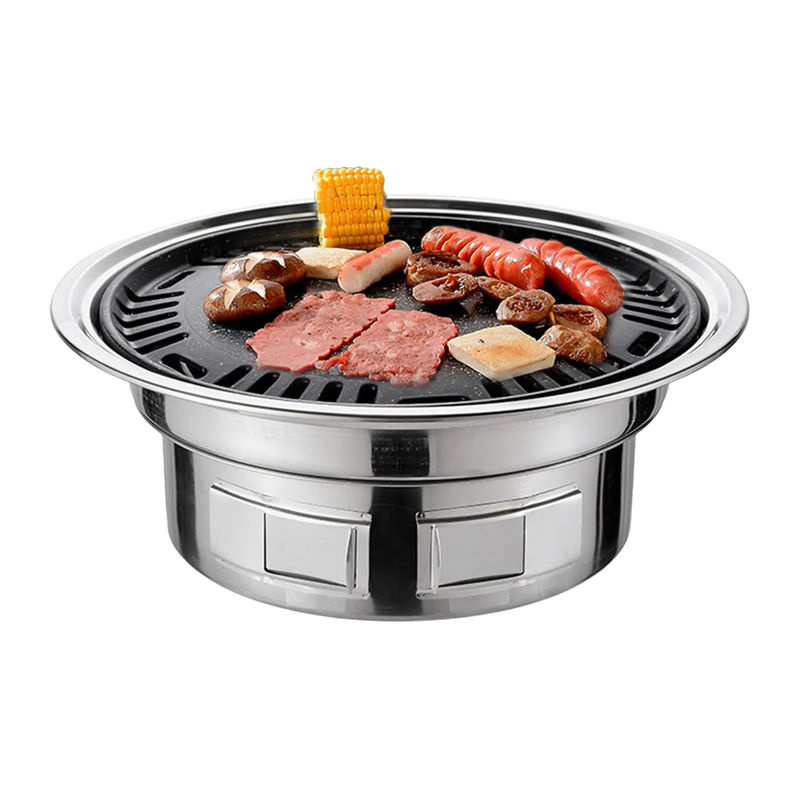 Multifunktionaler 13-Zoll Koreanischer BBQ-Holzkohlegrill in Silber als runder Campinggrill und Tisch-Räucherofen mit Grillnetz - Bild 6
