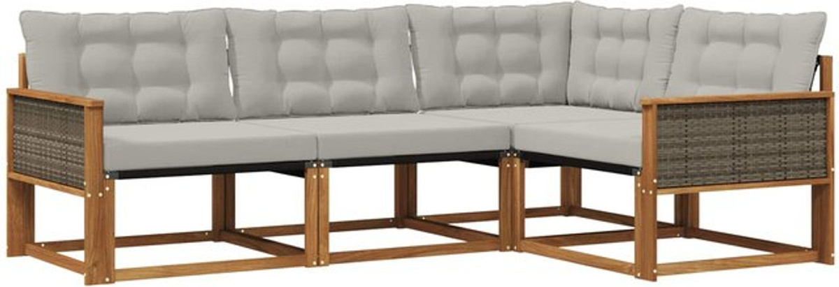 vidaXL Outdoor-Sofagarnitur aus Akazie mit Kissen, 4-teiliges Loungemöbel-Set in Natur und Grau - Bild 1