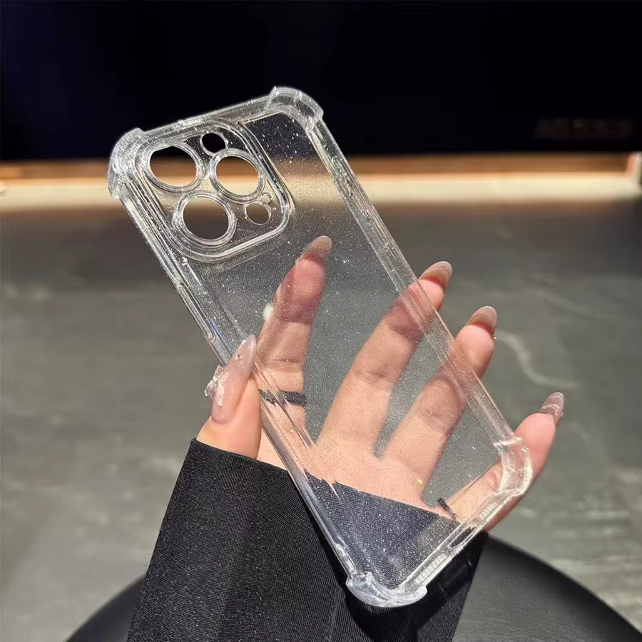 Glitzernde transparente Silikon Handyhülle für iPhone 11 bis iPhone 17 Pro Max, stoßfeste Schutzhülle in Transparent und Schwarz - Bild 2