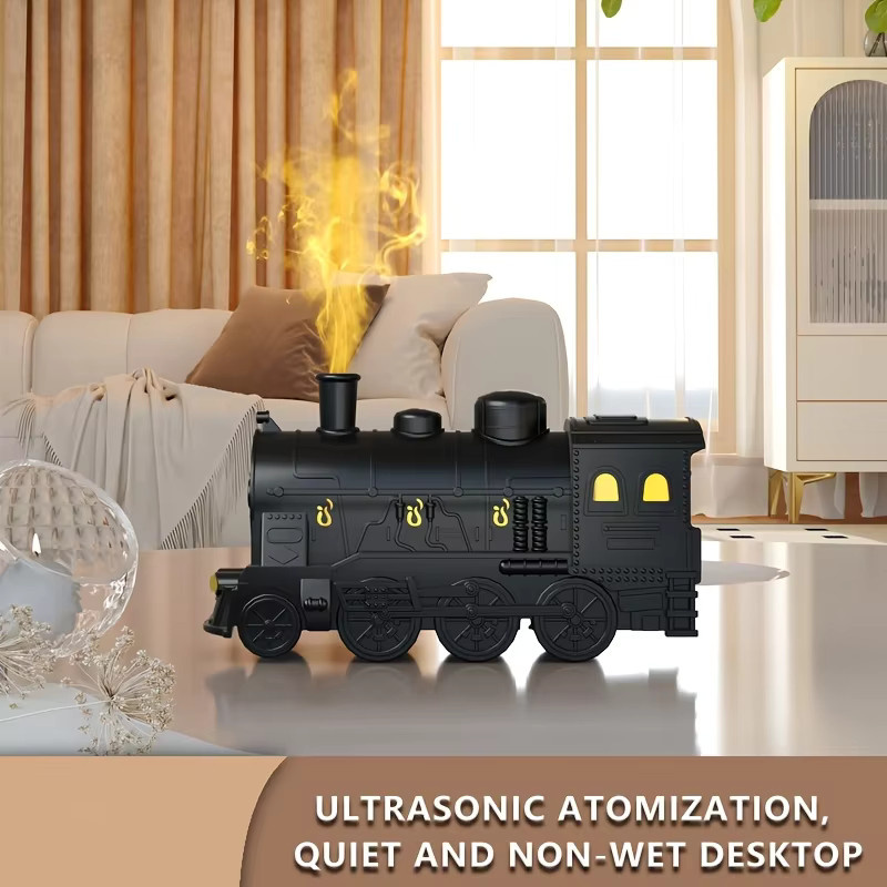 HAOYUNMA Retro-Zug-Aromadiffusor für ätherische Öle mit Geräuscheffekten, USB-Luftbefeuchter in Schwarz - Bild 2
