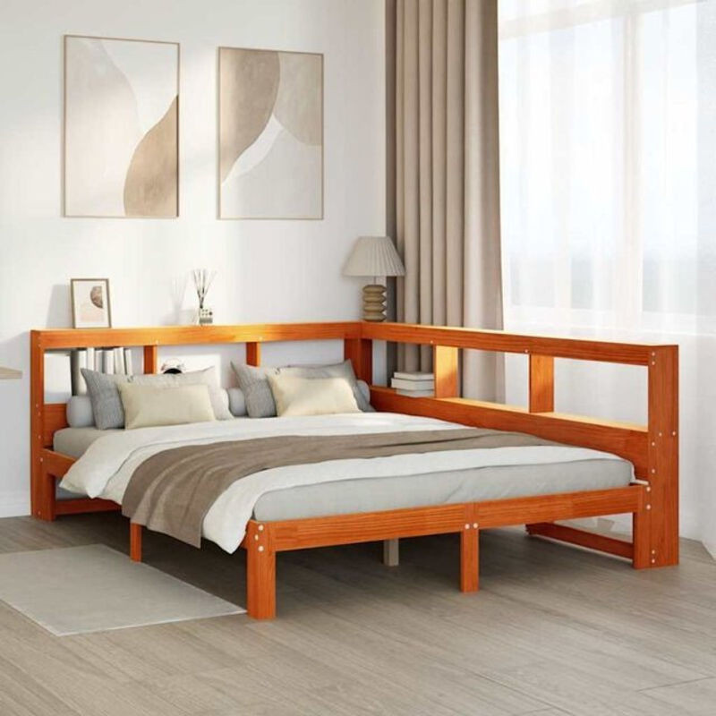 Massivholzbett aus Kiefer mit Regal von Vidaxl in Braun, B/T/H: 135 x 190 x 80 cm - Bild 1