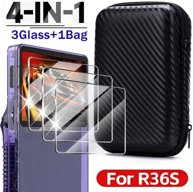 BAPPSUS 4-in-1 Zubehör-Set für die R36S Retro-Spielekonsole mit transparenter Schutzhülle, Reise-Aufbewahrungstasche und Displayschutzfolie aus gehärtetem Glas - Bild 1