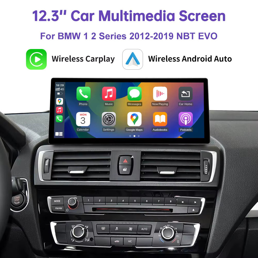 Road Top 12,3 Zoll Ultra-Thin Multimedia-Player mit Wireless CarPlay und Android Auto für BMW Serie 1/2 F20 F21 F22 F23 F45 F46 in Schwarz - Bild 2
