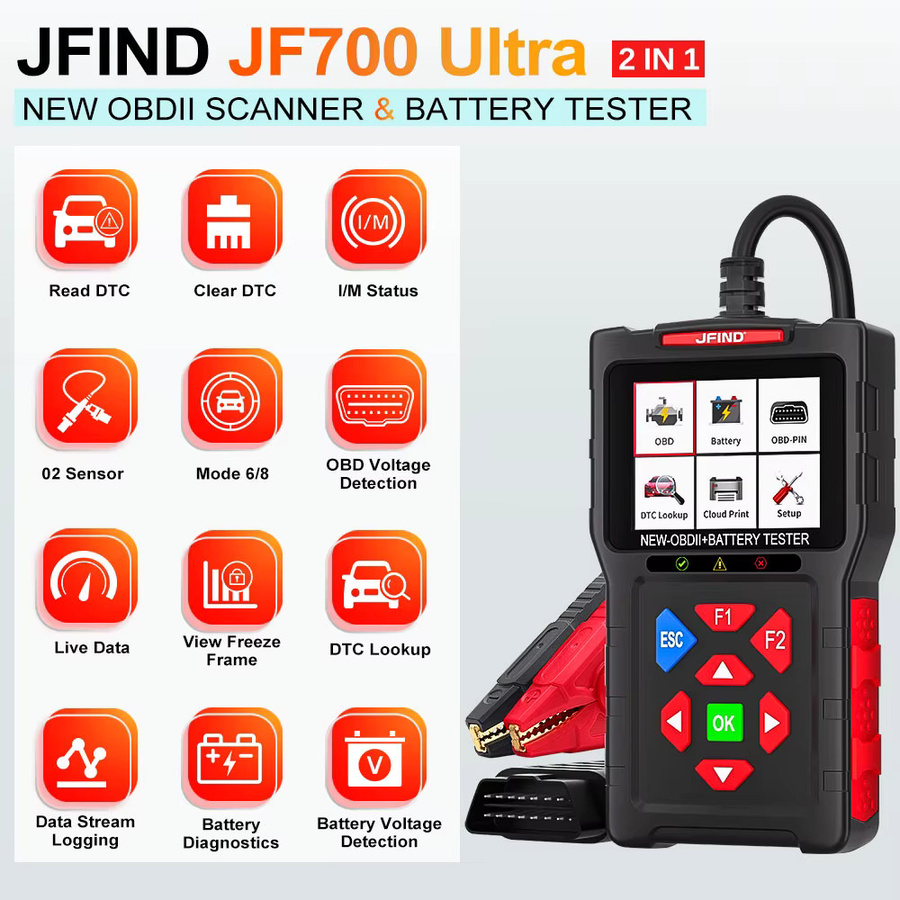 JFIND JF700 Ultra Motorrad-Adapterkabel für Harley Davidson 6-Pin und 4-Pin, 2-in-1 Diagnosewerkzeug zur Batteriezustandsprüfung, Schwarz - Bild 2