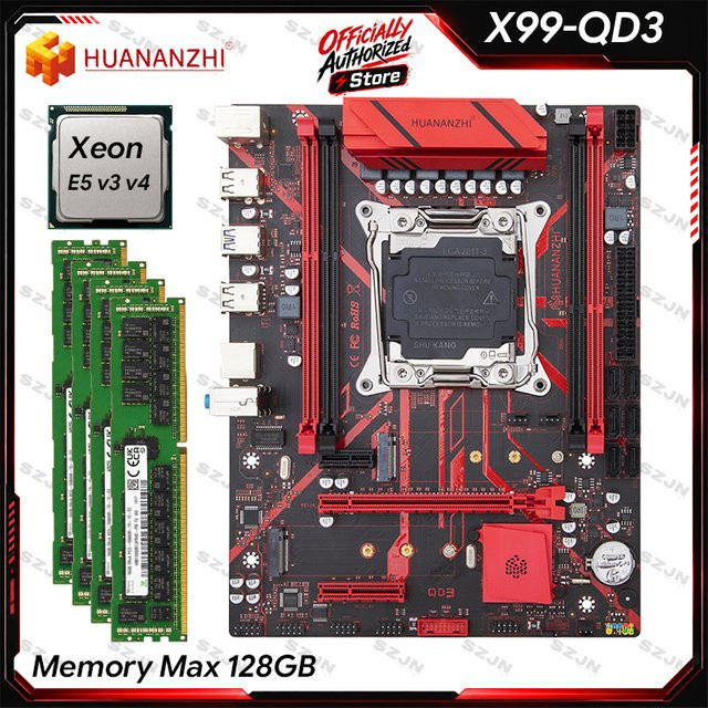 HUANANZHI X99-QD3 Motherboard-Set mit Xeon E5 CPU, DDR3 ECC RAM und M.2 NVMe für dein Gaming-PC DIY-Kit in Schwarz - Bild 1