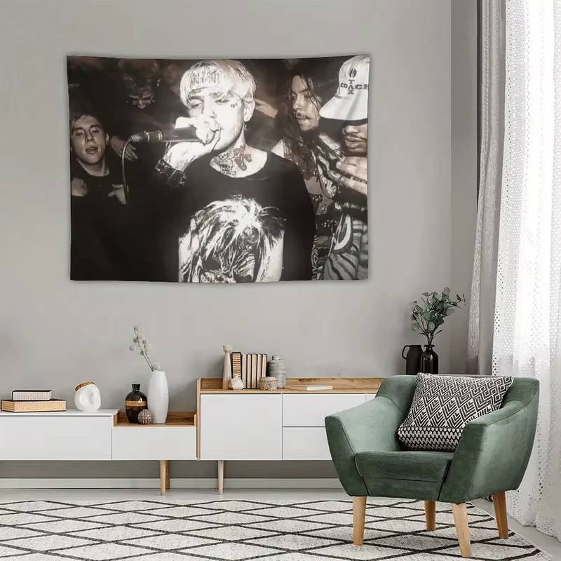VIKAMA Lil Peep Wandteppich Schwarz-Weiß, Hip-Hop Wanddeko für Schlafzimmer und Wohnheim, B: 60 cm, H: 40 cm - Bild 4