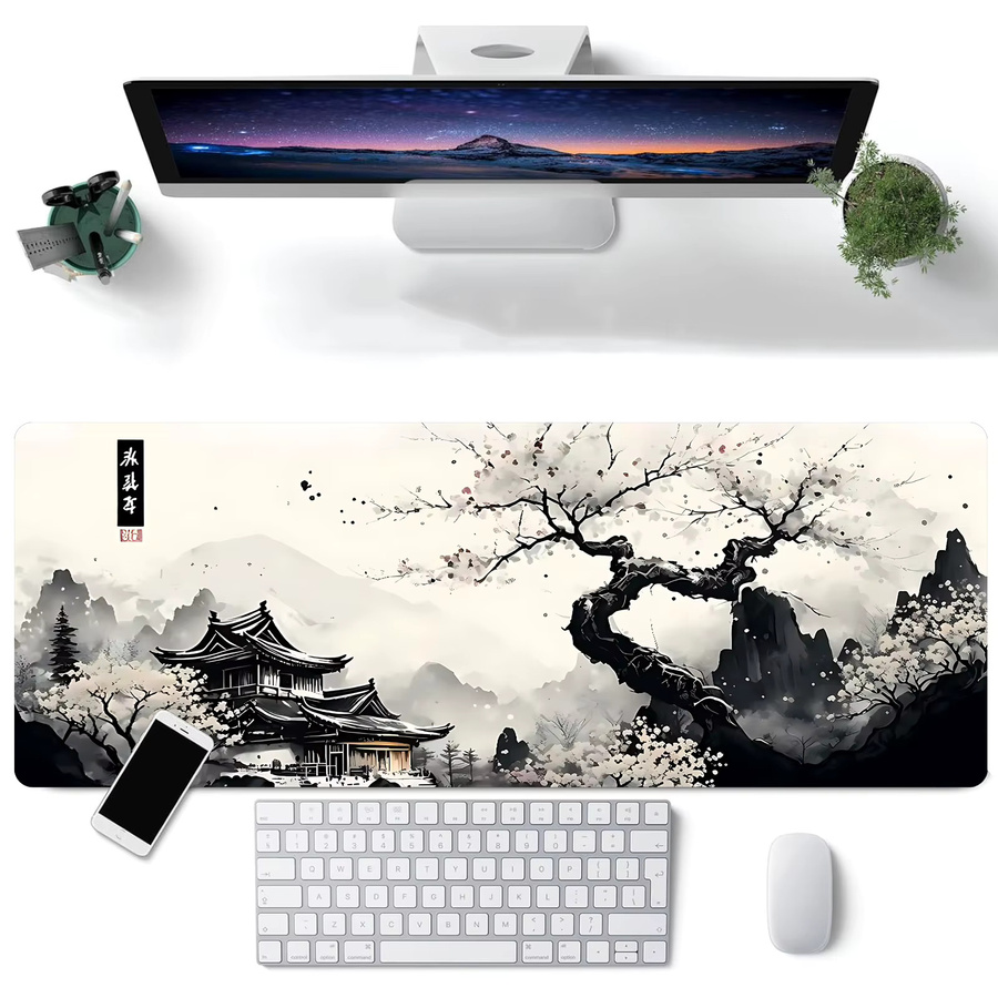 Mauspad mit Landschaft Tuschemalerei als Schreibtischunterlage und erweitertes Tastaturpad mit Anti-Rutsch-Gummibasis in Multicolour - Bild 2