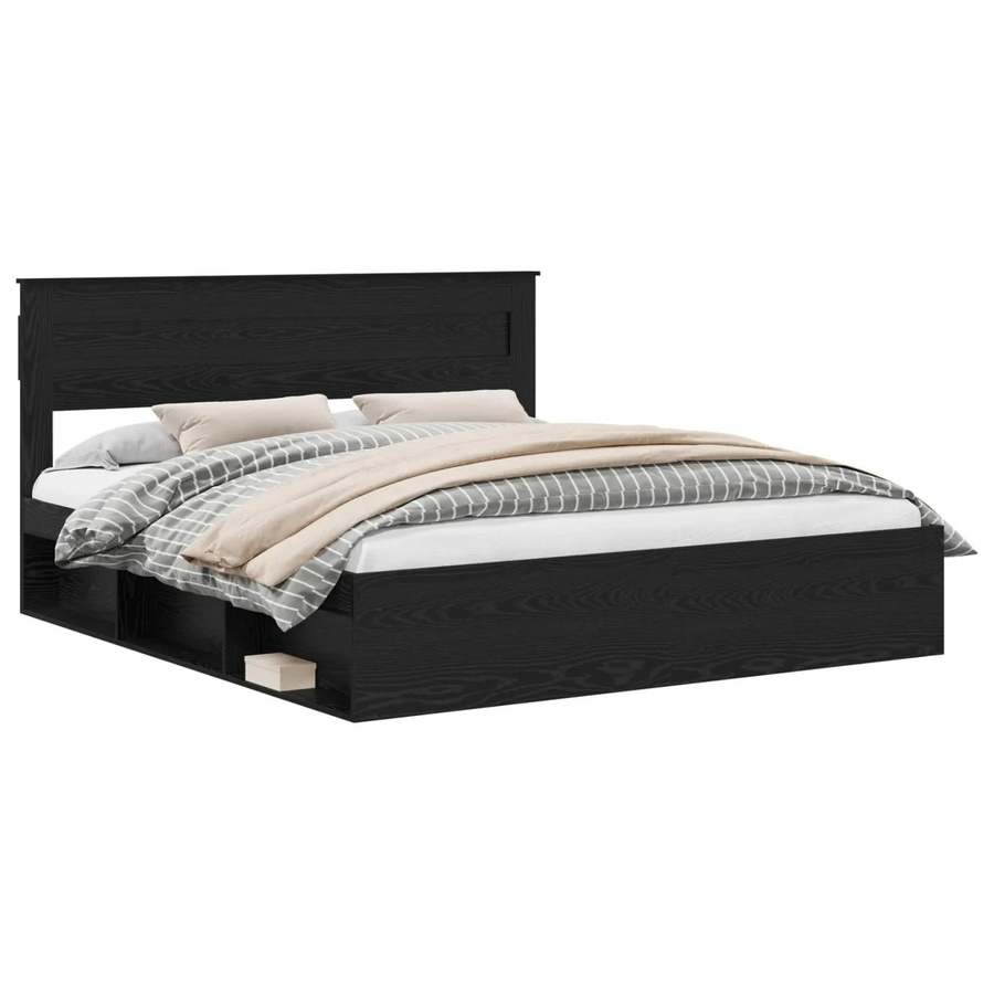 vidaXL Bettrahmen Schwarz mit Schubladen aus Massivholz und MDF, B/T/H: 200 x 200 x 210 cm - Bild 2