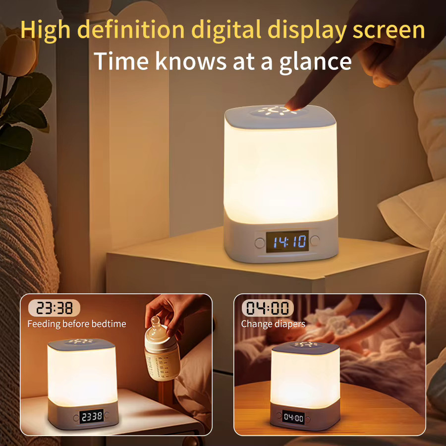 MeeToo LED-Tischlampe in Weiß mit Zeitanzeige, Touch-Bedienung und Dimmfunktion, USB wiederaufladbar als Nachtlicht für Schlafzimmer und Babyzimmer - Bild 2