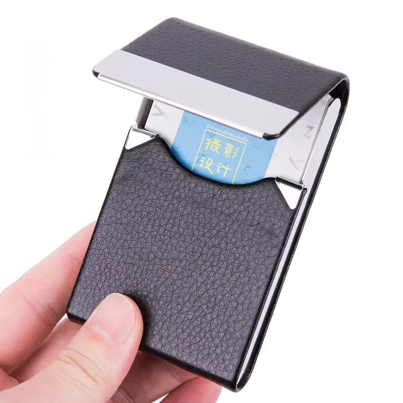 Multifunktionale Business-Postkartenbox aus schwarzem PU-Leder mit Metall-Taschenhalter und magnetischem Verschluss - Bild 2