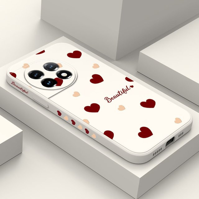 Heart Throbs Flüssigsilikonhülle für OnePlus 13 12 11 10 9 8 7 Pro 5G in Purple und White - Bild 1