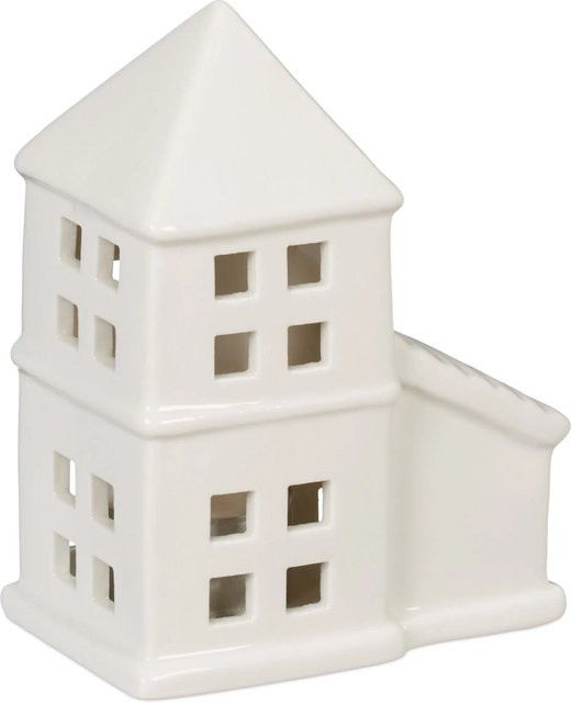 Relaxdays Teelichthaus aus Porzellan in Weiß, Hausform für die Winterzeit, B/T/H: 11,5 x 9,5 x 6 cm - Bild 1