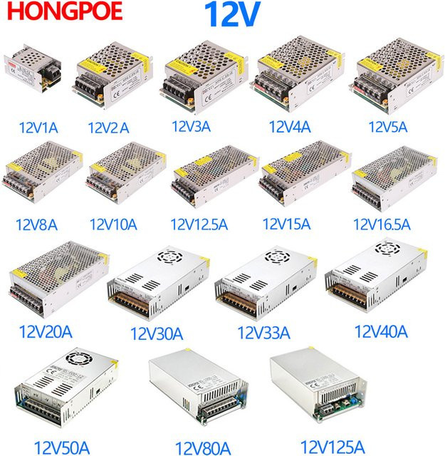 HONGPOE Schaltnetzteil DC 12V SMPS Quellenadapter für LED-Streifen und CCTV in Silber - Bild 1