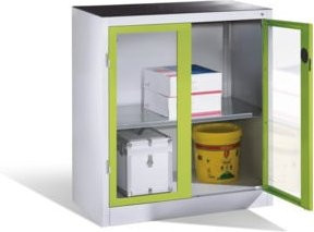 C+P Werkzeug-Beistellschrank mit Sichtfenster-Drehtüren und 1 Boden, Front Viridingrün, Korpus Lichtgrau, H: 100 cm, B: 93 cm, T: 50 cm - Bild 1
