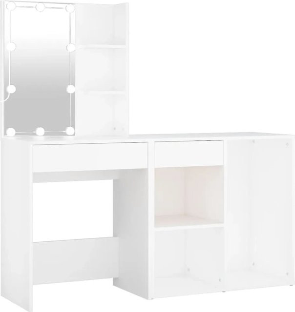 vidaXL LED-Schminktisch mit Schrank in Weiß aus Holzwerkstoff B/T/H: 140 x 40 x 60 cm - Bild 1