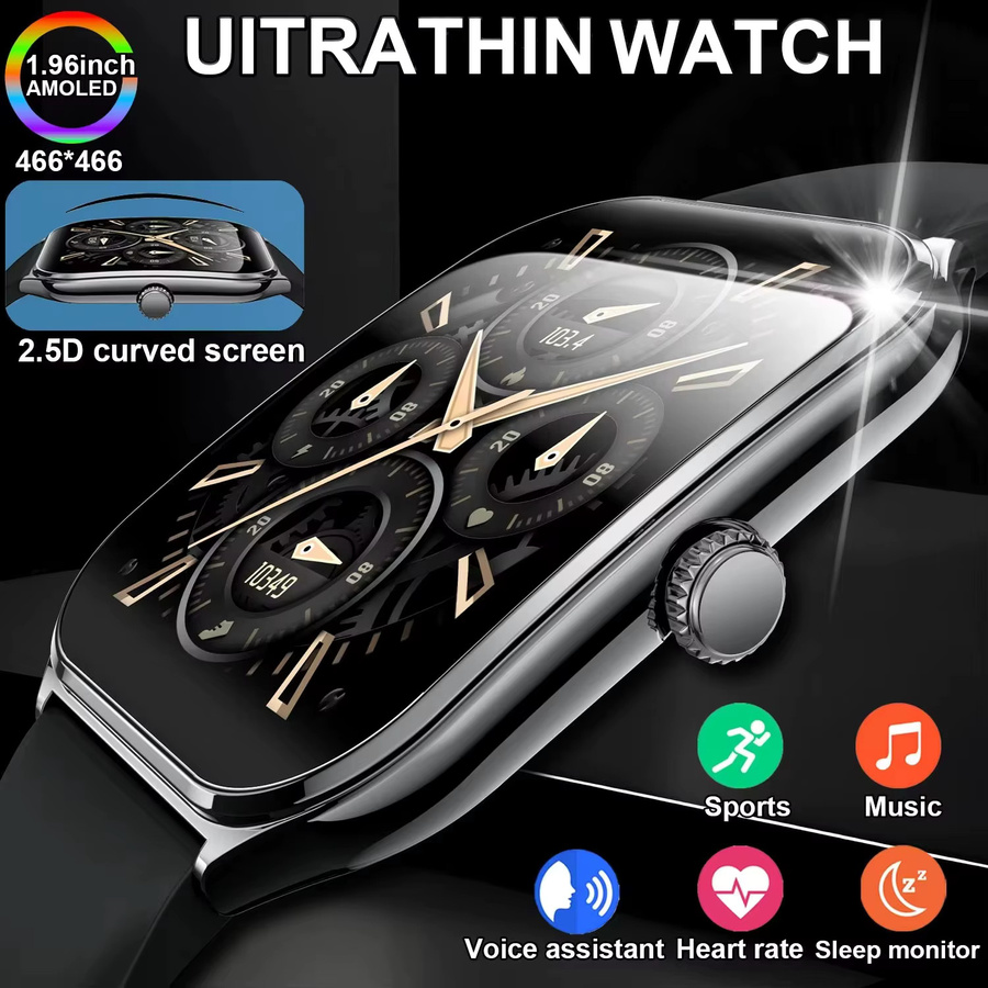 BOALZETD Smartwatch für Damen mit 1,96 Zoll AMOLED-Display, GPS, Bluetooth-Anruffunktion und Herzfrequenzmesser in Schwarz - Bild 6